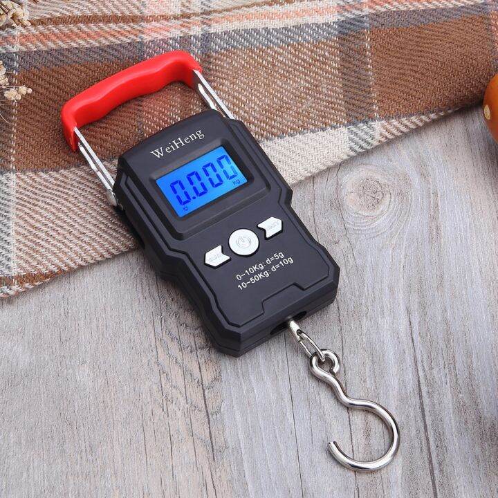 จอแสดงผลดิจิตอล LCD 50Kg/5G เครื่องชั่งตะขอแขวนแบบพกพาเครื่องชั่งการ ...