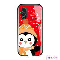 เคสใส่โทรศัพท์สำหรับ A18 OPPO A38เคสโทรศัพท์มือถือคริสต์มาสของตกแต่งเพนกวินมูซกระจกเทมเปอร์เคสป้องกันฝาครอบด้านหลังกันกระแทก