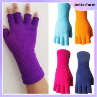 BETTERFORM อบอุ่นและอบอุ่น ถุงมือถักนิตติ้ง หนาขึ้น ครึ่งนิ้ว นวมยาว แฟชั่นสำหรับผู้หญิง อีลาสติก ถุงมือไร้นิ้ว ชายหญิง