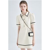 Woman Polo Shirt Dress Beige Academic Style Summer Short Sleeve Casual Waist Buttons Fashion Elegant Cute Robe Female Skirt Towels