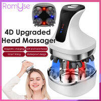 Romyse เครื่องนวดศีรษะไฟฟ้า 4D นวดหนังศีรษะแบบไร้สาย IPX7 กันน้ำ ส่งเสริมการเจริญเติบโตของเส้นผมร่างกายนวดเนื้อเยื่อลึกนวด USB ชาร์จใหม่ได้