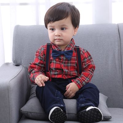 [COD] Cross-border childrens wholesale one piece spring and autumn style romper two-piece set baby clothes long-sleeved boys suit