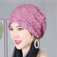 2021Breathable Summer Muslim Turban Hat Women Flower Embroidery Lace Hijab Bonnet Ready to Wear Bandana Cap Head Cover Stretchy Hats