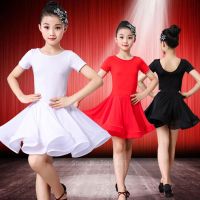 □ Girl Latin Dance Dress Ballroom Children Dance Costume Salsa Black Kids Red Tango Dresses Dancing Stage Performance Clothing