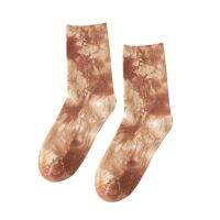 แฟชั่น Unisex Tie-Dyed Breathable Soft Cotton Middle Tube Skateboard Socks