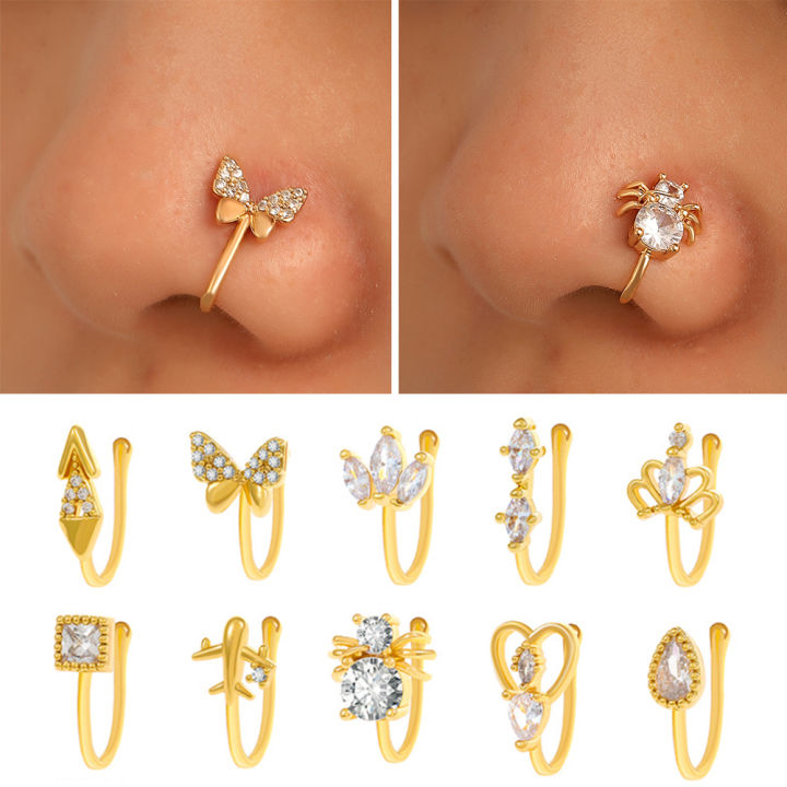 JEWELOPIA Maharashtrian Nath CZ Nose ring without piercing Pearl Gold-pokeht.vn