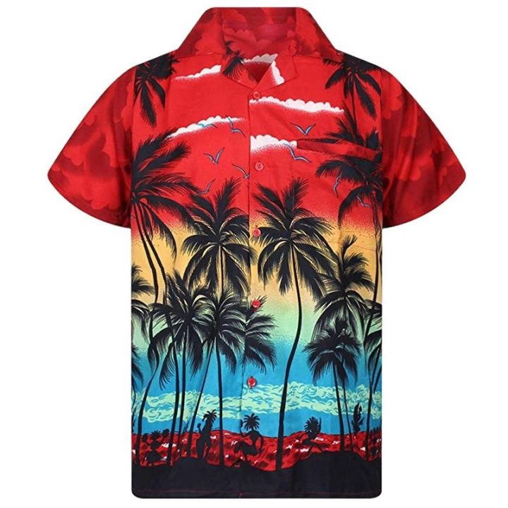 เสื้อเชิ้ตคิวบากระดุมแถวเดียวพิมพ์ลายต้นปาล์มชายหาดกระดุมหน้าเสื้อทรงหลวมขนาด5xl-2022เสื้อฮาวายชาย
