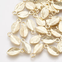 10pc Brass Charms Leaf Real 18K Gold Plated 10.5x4.5x1mm Hole: 1.2mm