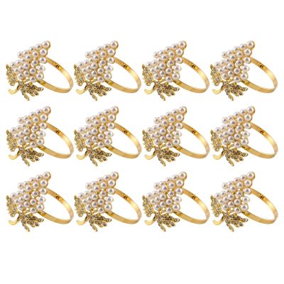 12 Pcs Pearl Napkin Rings Gold Grape Shape Napkin Buckle Holder Napkin Holders Wedding Party Table Decor Napkin Buckles