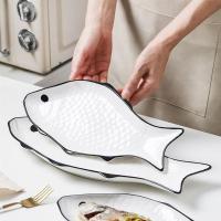 Platters สำหรับเสิร์ฟอาหารเซรามิคจานเก็บอาหาร Platter Fish Shaped จานจานเซรามิคจานเซรามิคถาดเสิร์ฟเซรามิค