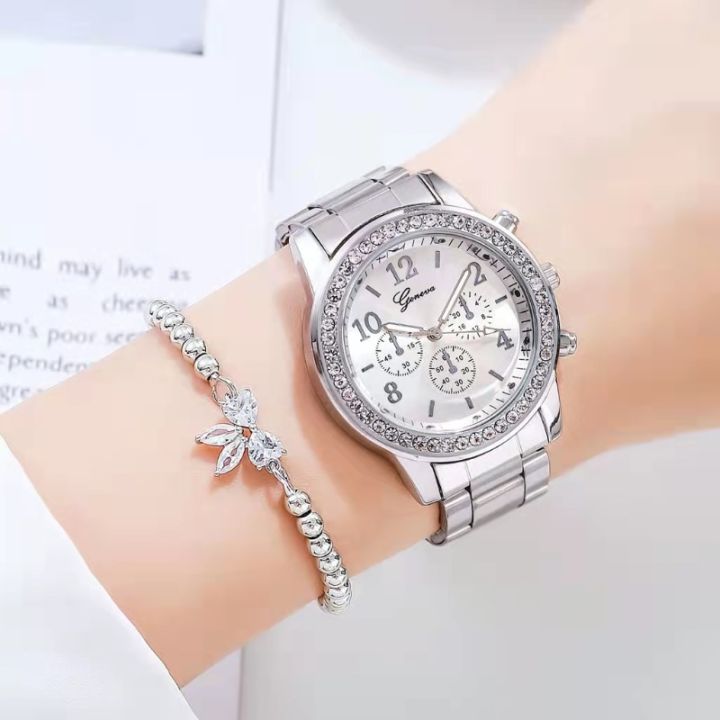 reloj-de-mujer-นาฬิกาสายเหล็กเพชรสำหรับผู้หญิงนาฬิกาสีเงินแฟชั่นเหมาะกับสร้อยข้อมือนาฬิกาทองคำสีกุหลาบของขวัญนาฬิกาผู้หญิงมีแบรนด์