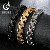 Fongten Punk Dragon Snake Link Chain Mens Bracelet 316L Stainless Steel Black Gold Silver Color Viking Fashion Bracelets Jewelry