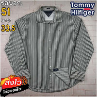 Tommy Hilfiger®แท้ อก 51 เสื้อเชิ้ตผู้ชาย ทอมมี่ ฮิลฟิกเกอร์ สีกรม เสื้อแขนยาว เนื้อผ้าดี