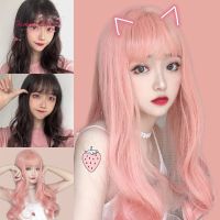 Wig with Air Bangs Fluffy Long Curly Hair Wig Water Ripple Small Wave for Girls Cosplay  w