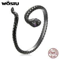 WOSTU 925 Sterling Sliver Dark Style Mysterious Black Snake Open Rings For Women Female Original Jewelry CTR236