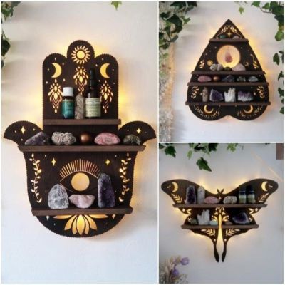 Wooden Crystal Display Stand Wooden Display Rack Moon Butterfly Wall Rack