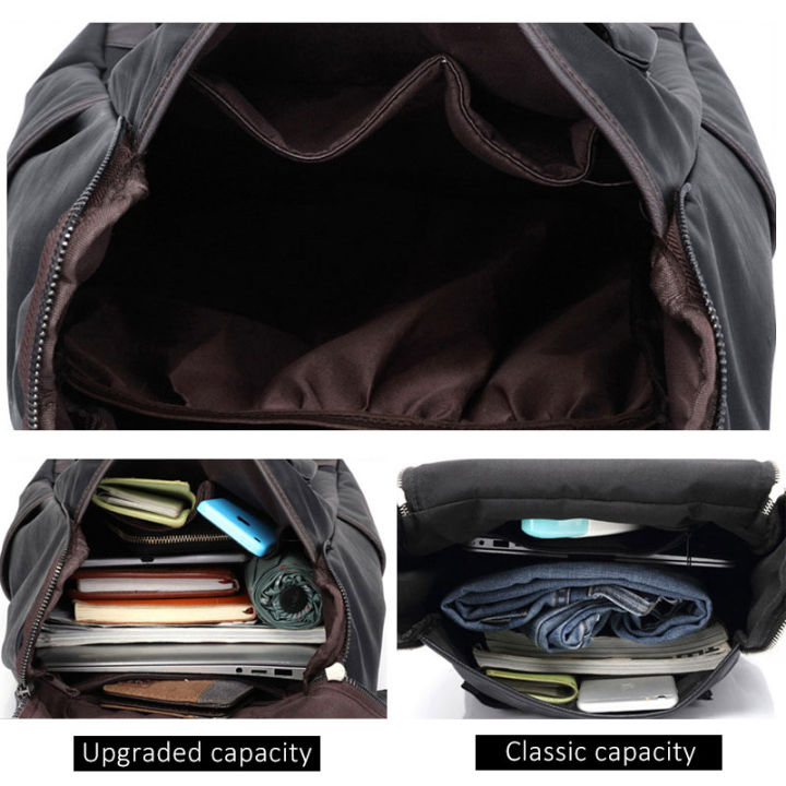 กระเป๋าเป้สะพายกระเป๋าสะพายบ่านักเรียนนักศึกษาชายกระเป๋าเป้สะพายหลังกันน้ำชายแนววินเทจกระเป๋าเป้หนัง-pu