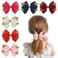 Kids Solid Bowknot Hair Clips For Girls Sweet Glitter Grosgrain Ribbon Hairpins School Birthday Party Hairgrips Hair Accessories