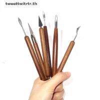 Trwitr เครื่องมือแกะสลักเครื่องปั้นดินเผา ด้ามจับไม้ DIY 6 ชิ้น