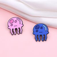 Kawaii Jellyfish Metal Badges Blue Pink Cartoon Jellyfish Pins Animal Brooches Children Adult Clothing Bag Shirt Decoration