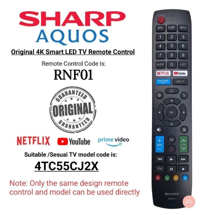 Original Sharp aquos Smart LED TV Remote Control RNF01 Lazada PH