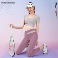 Yoga Suit Suits Womens Navel-exposed Short Sleeve Suits In Spring and Summer, High Waist Hip-lifting Running Exercise Pants.