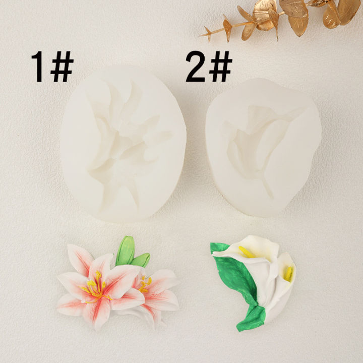 jiang-แม่พิมพ์ซิลิโคนสำหรับอบฟองดองรูปดอกไม้ดอกลิลลี่แบบทำมือมีกาวในตัวปล่อยเทียนหอมสำหรับตกแต่งรถ