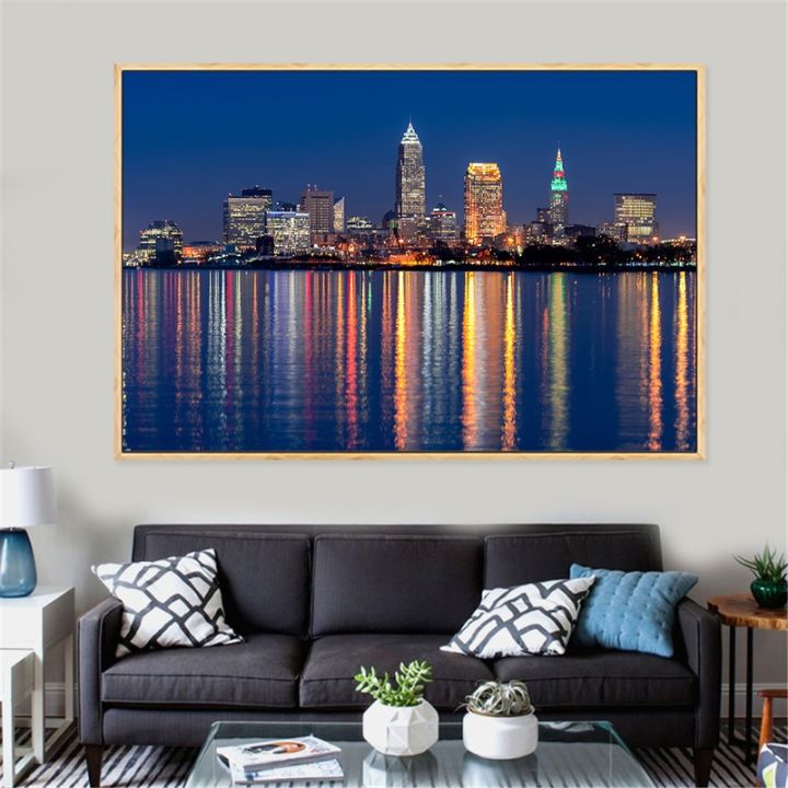 new-york-skyscrapers-posters-and-prints-cityscape-wall-art-pictures-home-decoration-maison-night-building-wall-painting