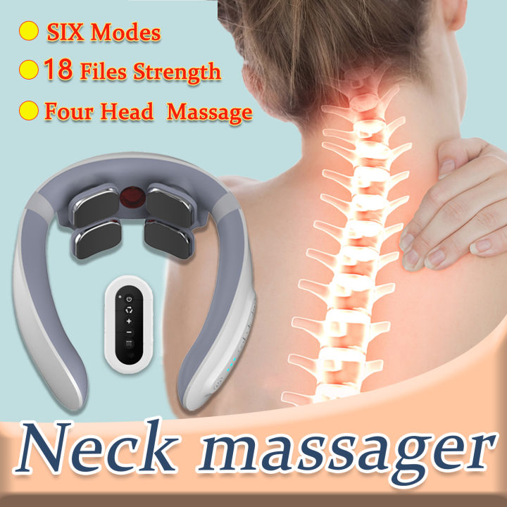 6 Heads Neck Massager Intelligent TENS Pulse Neck Massager with Heat  Cervical Spine Pain Relief Relaxation Therapy Shoulder Deep Tissue Massage  Remote Control