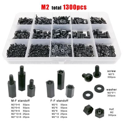 ♚■ 445/1300pcs M2 M2.5 M3 M4 Black Plastic Nylon Insulated Hex Standoff Hexagon Pillar Spacer Column Screw Nut Assortment Kit Set