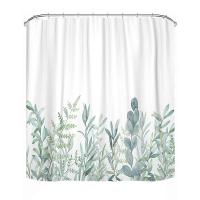 Fabric Shower Curtain Curtains with Hooks Green Eucalyptus Watercolor Floral Pattern Botanical Bouquet Branch Waterproof