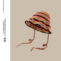 【YD】 Mori Contrasting Striped Crochet Hand-knitted Hollow Braided Hat Female Knitted Basin