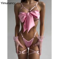 【CC】✌  Yimunancy 3-Piece Cut Out Bow Set 4 Colors Erotic Brief Nightwear