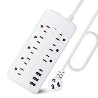 ✹ 1pc Black Power Strip Surge Protector With 8 AC Outlets 3 USB 1 Type-C Ports Angled Flat Plug For Home Office Dorm Esse