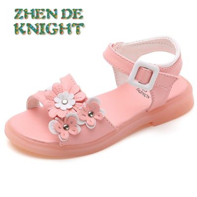 Girls Sandals Summer New Little Girl Bow Princess Sandals Childrens Open Toe Soft Bottom Floral Childrens Beach Shoes Flats