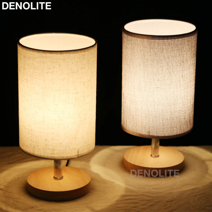 denolite-การออกแบบที่เรียบง่ายทันสมัยโคมไฟตั้งโต๊ะข้างเตียงขนาดเล็กรอบไม้โคมไฟผ้าสำหรับตกแต่งบ้านร้านค้า