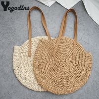 Round Straw Beach Bag Vintage Handmade Woven Shoulder Bag Raffia circle Rattan bags Bohemian Summer Vacation Casual Bags