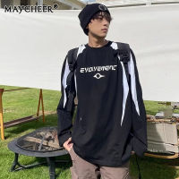 MAYCHEER   เสื้อสเวตเตอร์สวมหัวแบบแฟชั่น,คอกลมหลวมผู้ชายอเนกประสงค์เสื้อคู่