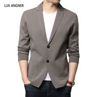 LUX ANGNER ใหม่ฤดูใบไม้ร่วงคาร์ดิแกนเสื้อกันหนาวผู้ชายสบายๆถักเสื้อสูทเกาหลีแข็งบางเสื้อกันหนาว Cardigans สำหรับผู้ชายหล่อสูทเสื้อแบรนด์เสื้อผ้า