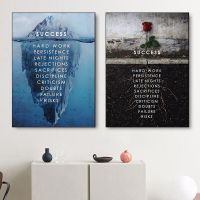 Success Quote โปสเตอร์สร้างแรงบันดาลใจ Ice Mountain - Modern Nordic Wall Art ผ้าใบพิมพ์ภาพวาดสำหรับ Home Office Room ตกแต่ง