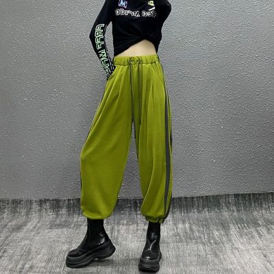 ‘；’ Fashion Harajuku Loose Harem Pants Women High Waist Elastic Streetwear Sweatpants Summer Vintage Side Stripes BF Bloomers New