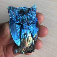 、‘】【【 Natural Crystals Labradorite Crystal Stone Hand Carved Angel Xangsane  Blue Moonstone Pendant Decoration