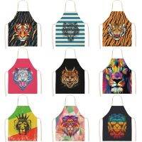 Parent-child Kitchen Apron Lion Tiger Printed Sleeveless Cotton Linen Cartoon Aprons for Men Women Home Cleaning Tools Aprons