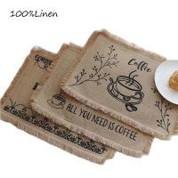 【CC】 Jute Burlap Printed place mat pad placemat cup coffee tea coaster doily kitchen