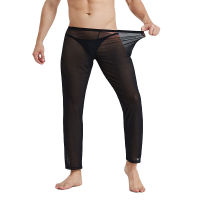 Mens Ultra-thin See Through Sleep Bottoms Pyjama Homme Mesh y Underwear Sleepwear Home Pants Elasticity Pajama Pants