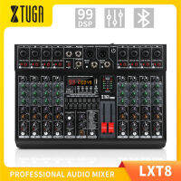 XTUGA ดีเจมิกเซอร์ LXT8เครื่องผสมเสียงระดับมืออาชีพอเนกประสงค์8ช่องรองรับบลูทูธ/เล่น USB/MP3เอฟเฟกต์ดิจิตอล99 DSP ในตัวพร้อมพลัง48V Phantom 7-สายคาดแบบทำให้เท่ากันรีเวิร์บเอฟเฟกต์มิกซ์คอนโซล