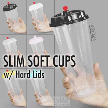 Plastic Slim Soft Cup only 22oz. (700ml) 50pcs. 90mm lid for Milk tea  (sealable) and Juices PP clear