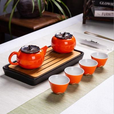 Creative Ceramic Persimmon Tea Set Chinese Tea Set Tea Pot Tea Can and Cups for Business Gift Present Persimmon Everything Goes Well Kung Fu Black Tea Teaware