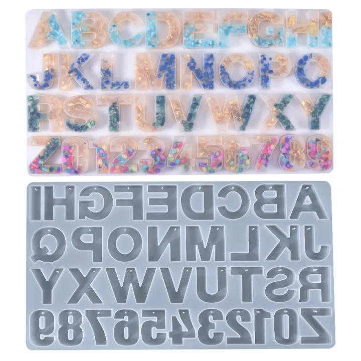 DIY Resin Alphabet Keychain Molds with Hole, Large Alphabet Silicone
