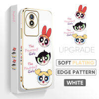 เคส PMP เคสสำหรับ Vivo Y02T Y02A ฟรีสายคล้องการ์ตูนผู้หญิงฟองดอกบัตเตอร์คัพกรอบลวดลายขอบสี่เหลี่ยมเคสโทรศัพท์ชุบหรูหราชุบเคสโทรศัพท์นิ่ม